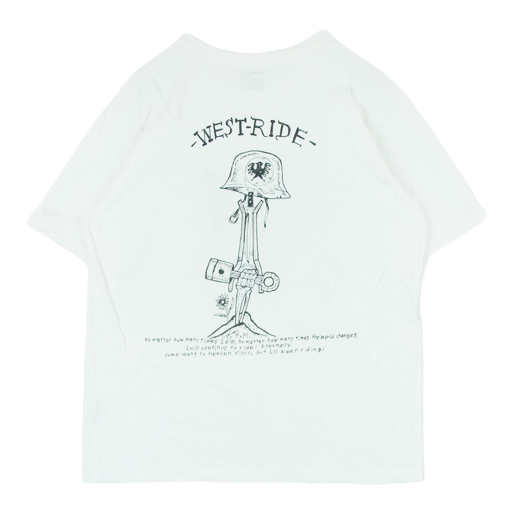 WESTRIDE ウエストライド LONG RIDER プリント Tシャツ 半袖 カットソー 日本製 ホワイト系 40【中古】