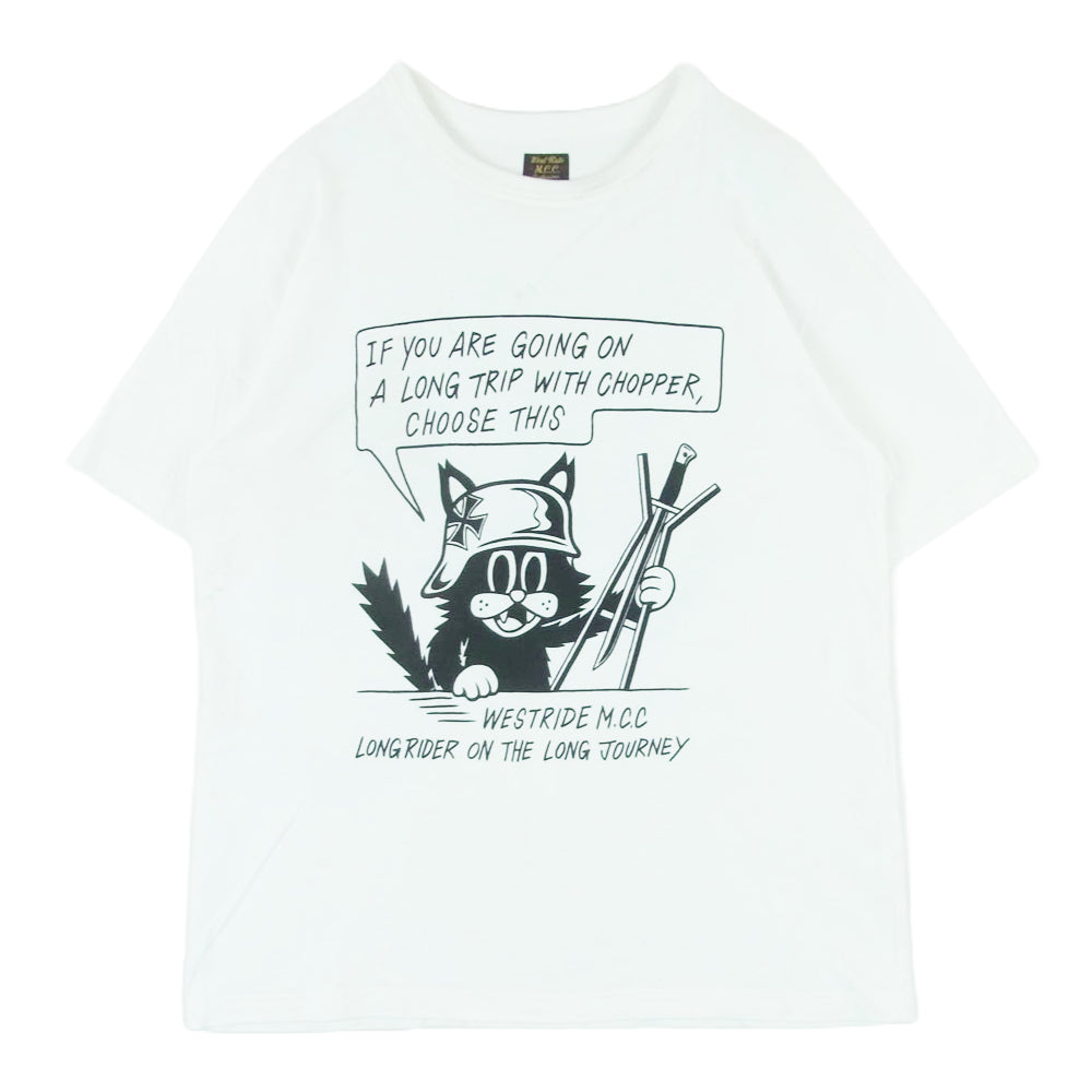 WESTRIDE ウエストライド CAT TEE フロントプリント Tシャツ 半袖 カットソー 日本製 ホワイト系 40【中古】