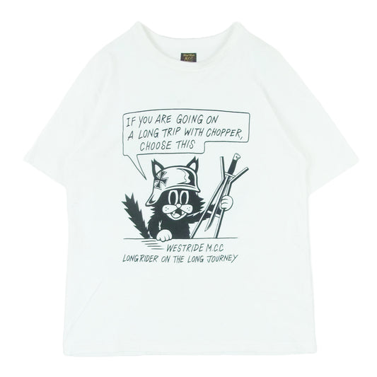 WESTRIDE ウエストライド CAT TEE フロントプリント Tシャツ 半袖 カットソー 日本製 ホワイト系 40【中古】