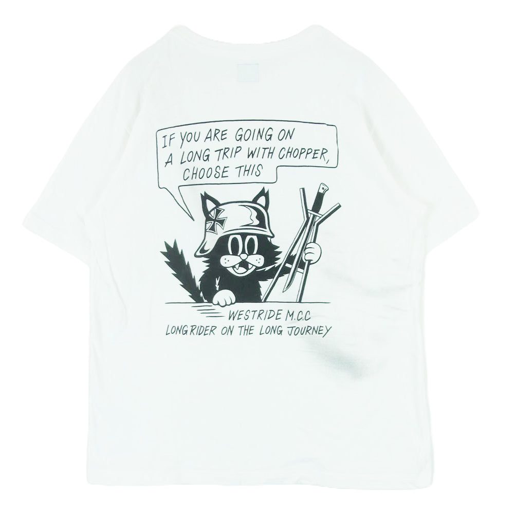WESTRIDE ウエストライド CAT TEE フロントプリント Tシャツ 半袖 カットソー 日本製 ホワイト系 40【中古】