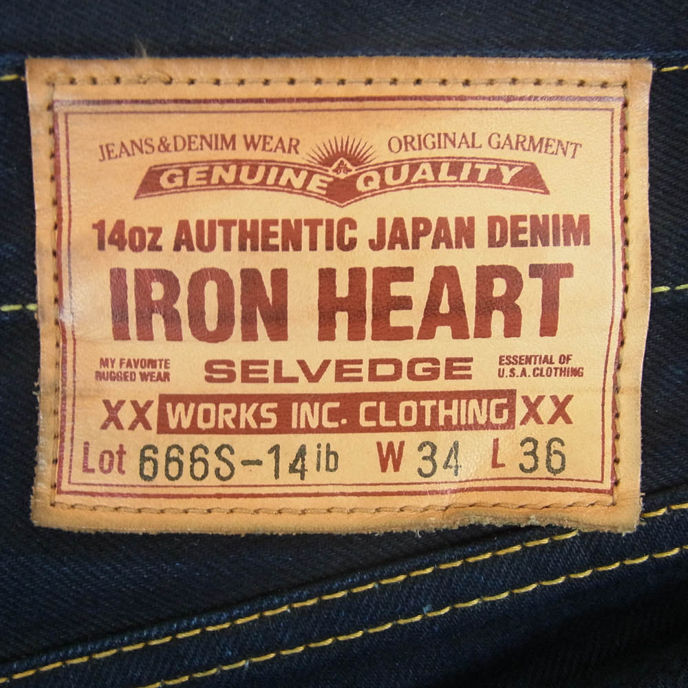 IRON HEART アイアンハート 666S-14ib 14oz セルビッチ デニム タイト ストレート パンツ インディゴブルー系 W34【中古】