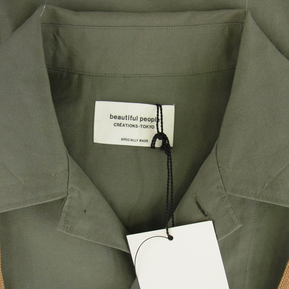 beautiful people ビューティフルピープル 24SS 1415106003 uniform poplin open collar shirt ユニフォーム ポプリン オープンカラー ポケット シャツ 半袖 ダークオリーブ系 34【美品】【中古】