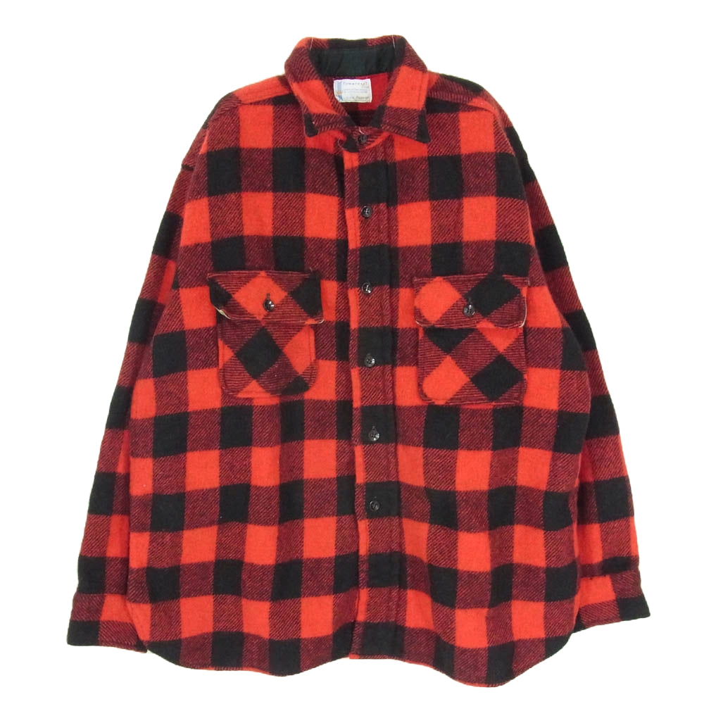 60s pennys towncraft ペニーズ タウンクラフト バッファローチェック シャツ マチ付き フラップポケット レッド系 L【中古】