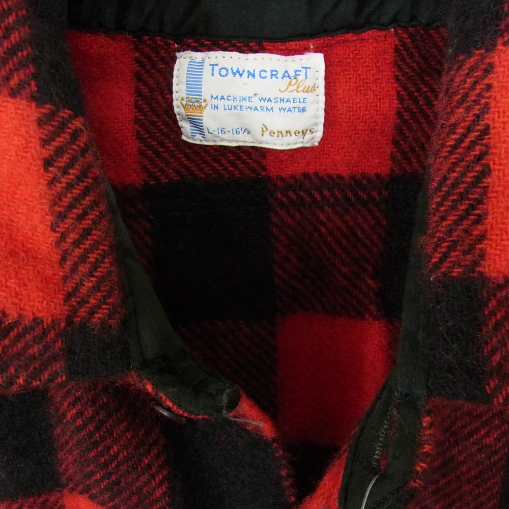 60s pennys towncraft ペニーズ タウンクラフト バッファローチェック シャツ マチ付き フラップポケット レッド系 L【中古】