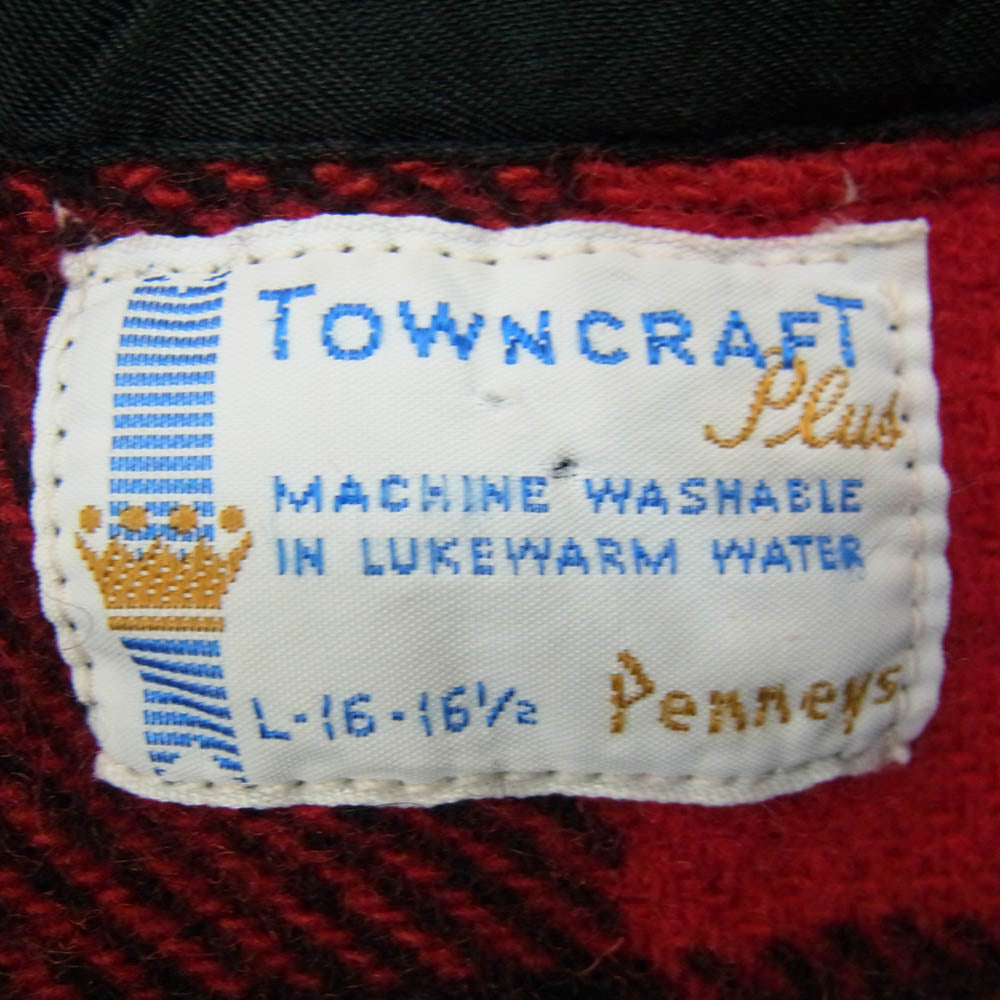 60s pennys towncraft ペニーズ タウンクラフト バッファローチェック シャツ マチ付き フラップポケット レッド系 L【中古】