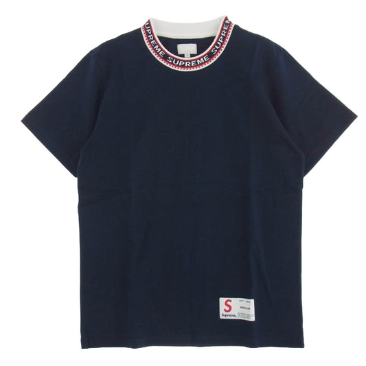 Supreme シュプリーム 15AW stadium ringer S/S Tee スタジアムリンガー ネック ロゴ 半袖 Tシャツ ネイビー系 M【美品】【中古】