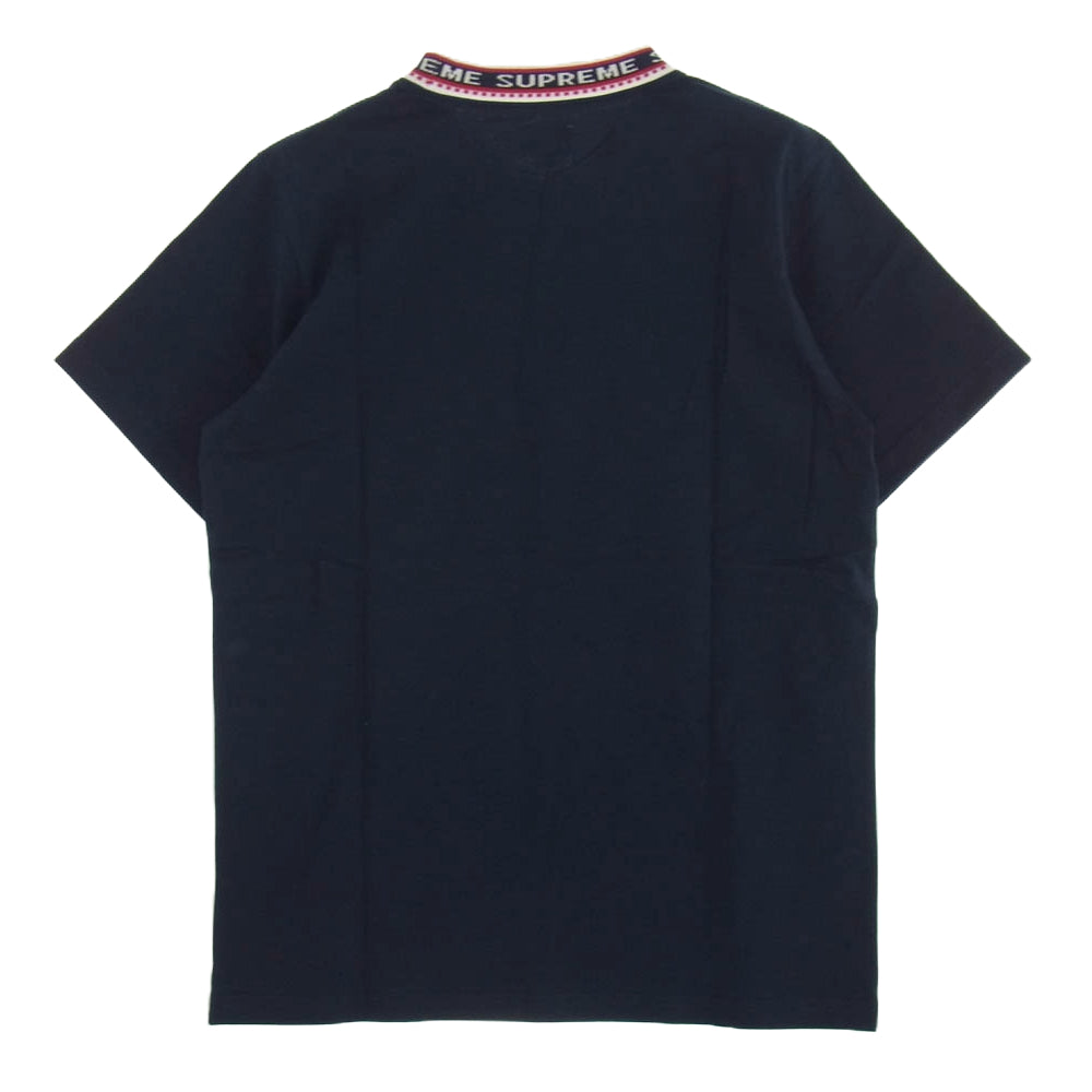 Supreme シュプリーム 15AW stadium ringer S/S Tee スタジアムリンガー ネック ロゴ 半袖 Tシャツ ネイビー系 M【美品】【中古】