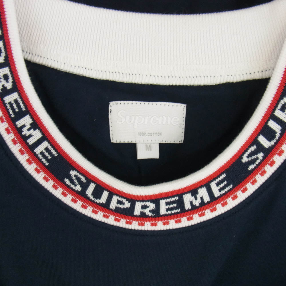 Supreme シュプリーム 15AW stadium ringer S/S Tee スタジアムリンガー ネック ロゴ 半袖 Tシャツ ネイビー系 M【美品】【中古】