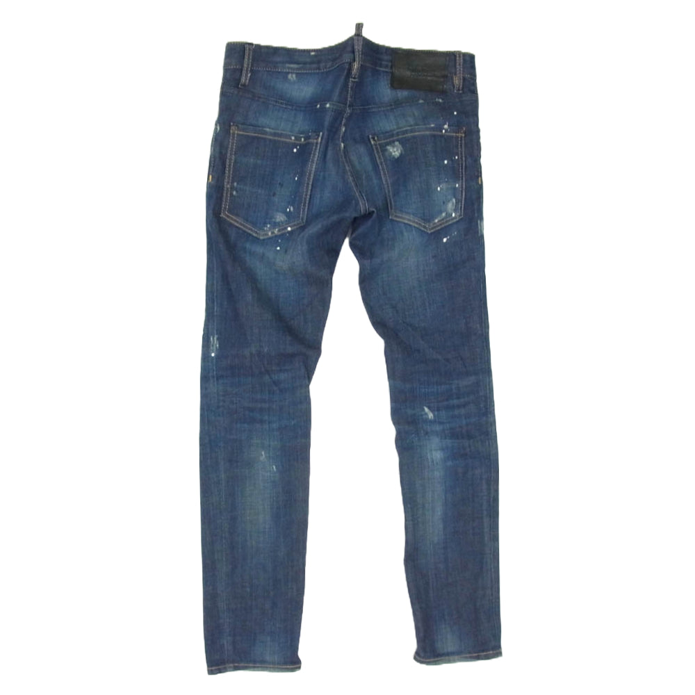 DSQUARED2 ディースクエアード S71LB0005 ボタンフライ ペイント加工 ダメージ加工 スキニー デニム パンツ インディゴブルー系 48【中古】