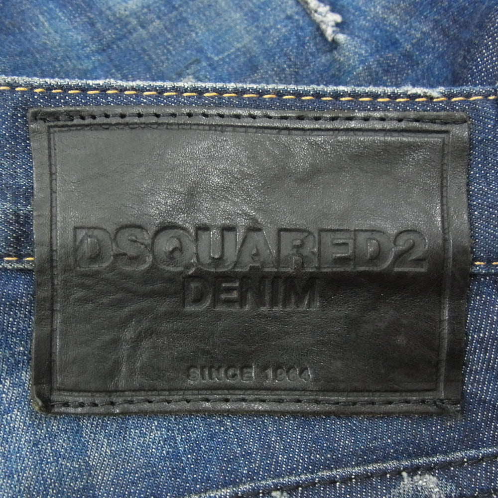 DSQUARED2 ディースクエアード S71LB0005 ボタンフライ ペイント加工 ダメージ加工 スキニー デニム パンツ インディゴブルー系 48【中古】