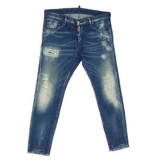DSQUARED2 ディースクエアード S74LB0502 ボタンフライ ダメージ加工 スキニー デニム パンツ インディゴブルー系 48【中古】