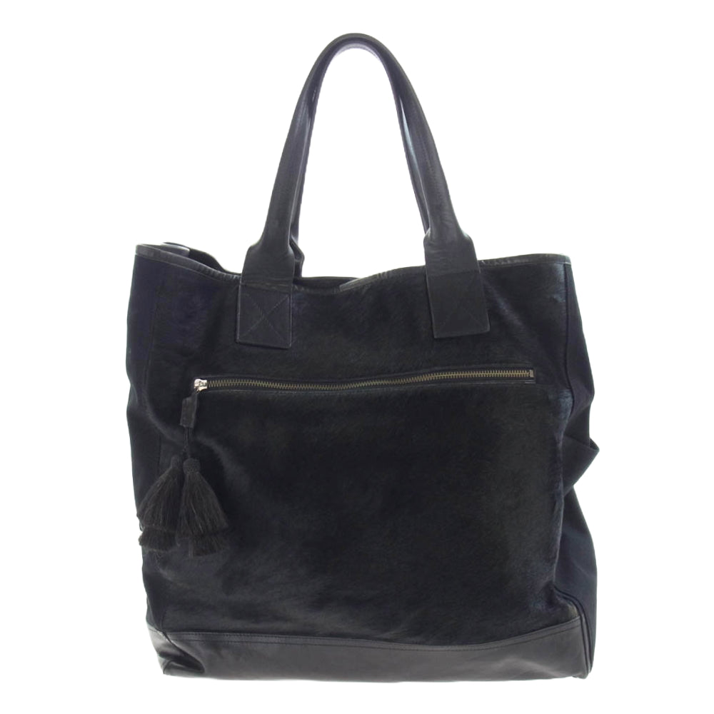 DRIES VAN NOTEN ドリスヴァンノッテン ハラコ レザー キャンバス トート バッグ ブラック系【中古】