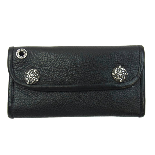 BILL WALL LEATHER ビルウォールレザー トライバルコンチョボタン ラージカレンシー レザー ウォレット 長財布 ブラック系【中古】