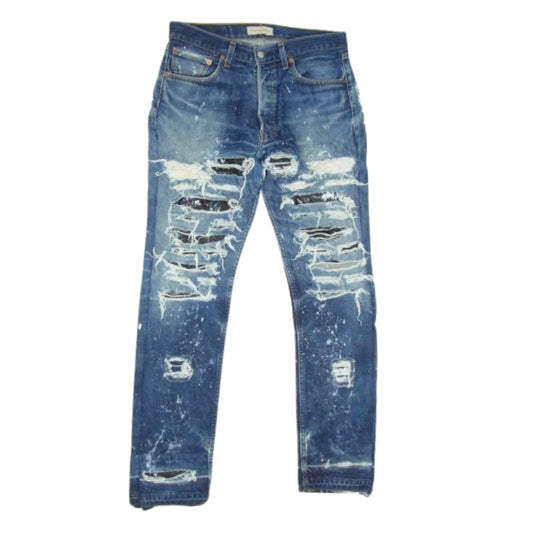 イノセンス ニューヨーク 23AW INDELE01 DESTROY LEATHER DENIM PANTS デストロイ レザー ダメージ デニム パンツ インディゴブルー系 32【中古】