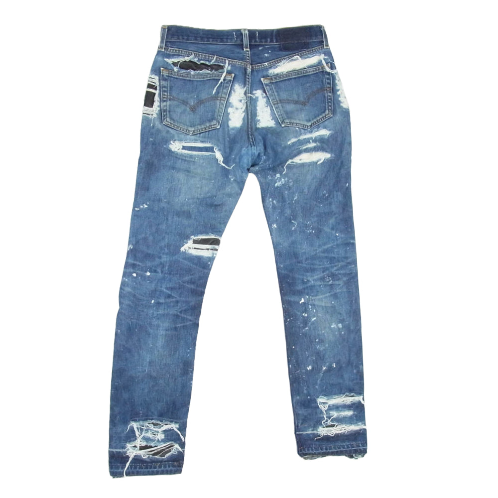 イノセンス ニューヨーク 23AW INDELE01 DESTROY LEATHER DENIM PANTS デストロイ レザー ダメージ デニム パンツ インディゴブルー系 32【中古】
