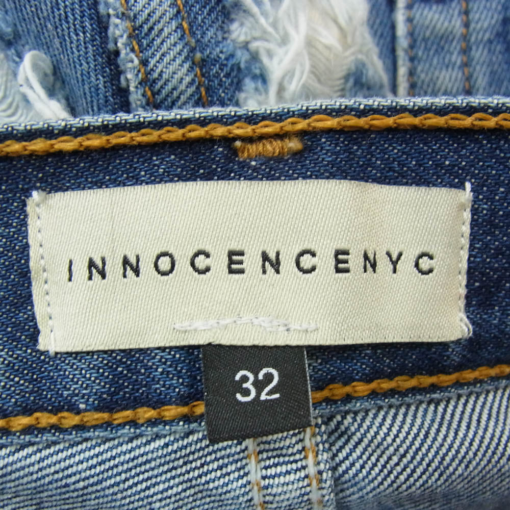 イノセンス ニューヨーク 23AW INDELE01 DESTROY LEATHER DENIM PANTS デストロイ レザー ダメージ デニム パンツ インディゴブルー系 32【中古】