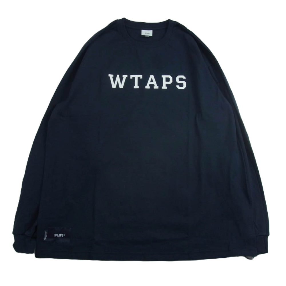 WTAPS ダブルタップス 23AW 232ATDT-LTM04S COLLEGE LS COTTON TEE カレッジ ロゴプリント 長袖 Tシャツ ロンT ネイビー系 02【美品】【中古】