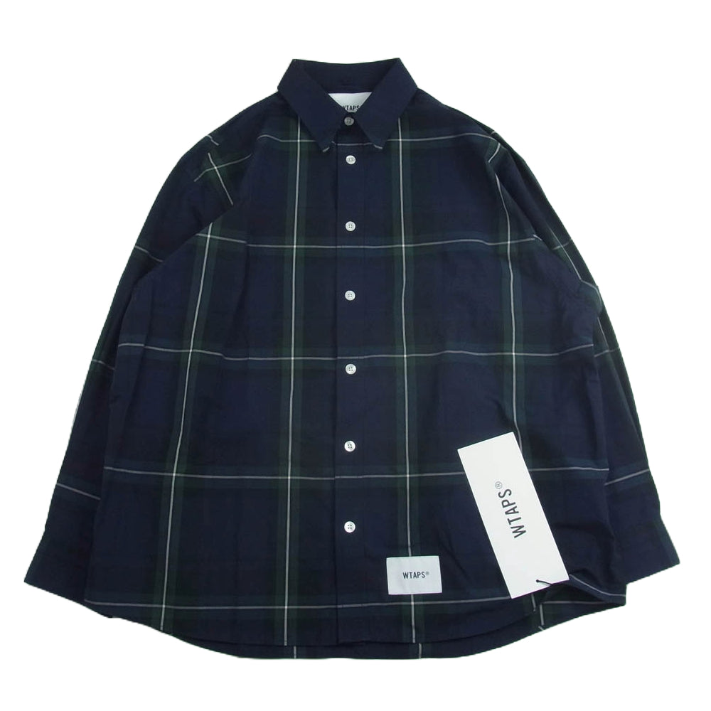 WTAPS ダブルタップス 24SS 241CWDT-SHM04 TXT 01 / LS / Cotton. Broadcloth. Textile コットンブロードクロス テキスタイル チェック 長袖 シャツ ネイビー系 02【新古品】【未使用】【中古】