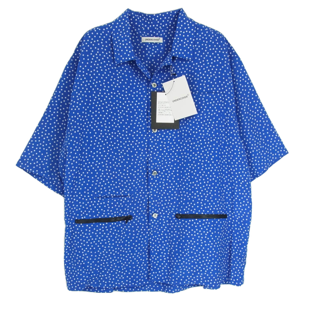 UNDERCOVER アンダーカバー 24SS UP1D4402 ドット プリント ポリエステル 開襟 半袖 シャツ BLUE BASE ブルー系 2【新古品】【未使用】【中古】