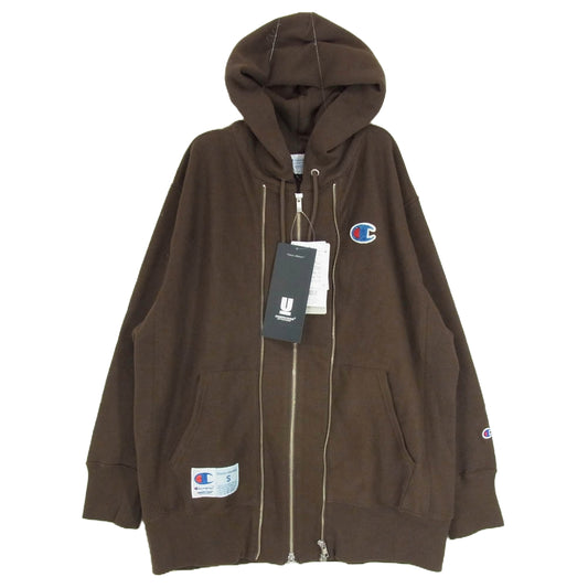 UNDERCOVER アンダーカバー UC1E4811 Champion チャンピオン REVERSE WEAVE ビーズ刺繍 ジョックタグ リバース ウェーブ コットン 裏毛 スウェットダブル ジッパー パーカー ブラウン系 S【新古品】【未使用】【中古】
