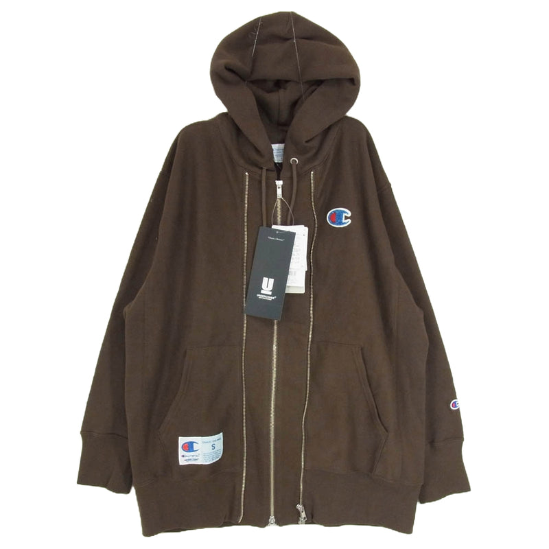 UNDERCOVER アンダーカバー UC1E4811 Champion チャンピオン REVERSE WEAVE ビーズ刺繍 ジョックタグ リバース ウェーブ コットン 裏毛 スウェットダブル ジッパー パーカー ブラウン系 S【新古品】【未使用】【中古】