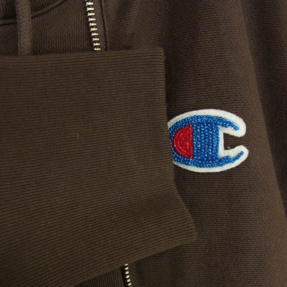 UNDERCOVER アンダーカバー UC1E4811 Champion チャンピオン REVERSE WEAVE ビーズ刺繍 ジョックタグ リバース ウェーブ コットン 裏毛 スウェットダブル ジッパー パーカー ブラウン系 S【新古品】【未使用】【中古】