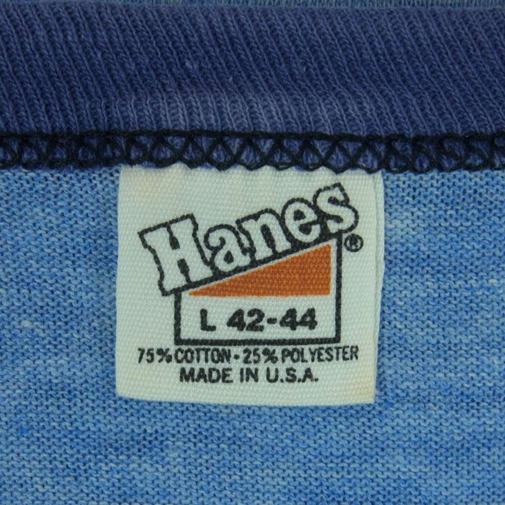 ヴィンテージ USA製 70's Hanes ヘインズ リンガー コットン 半袖 Tシャツ ライトブルー系 L【中古】