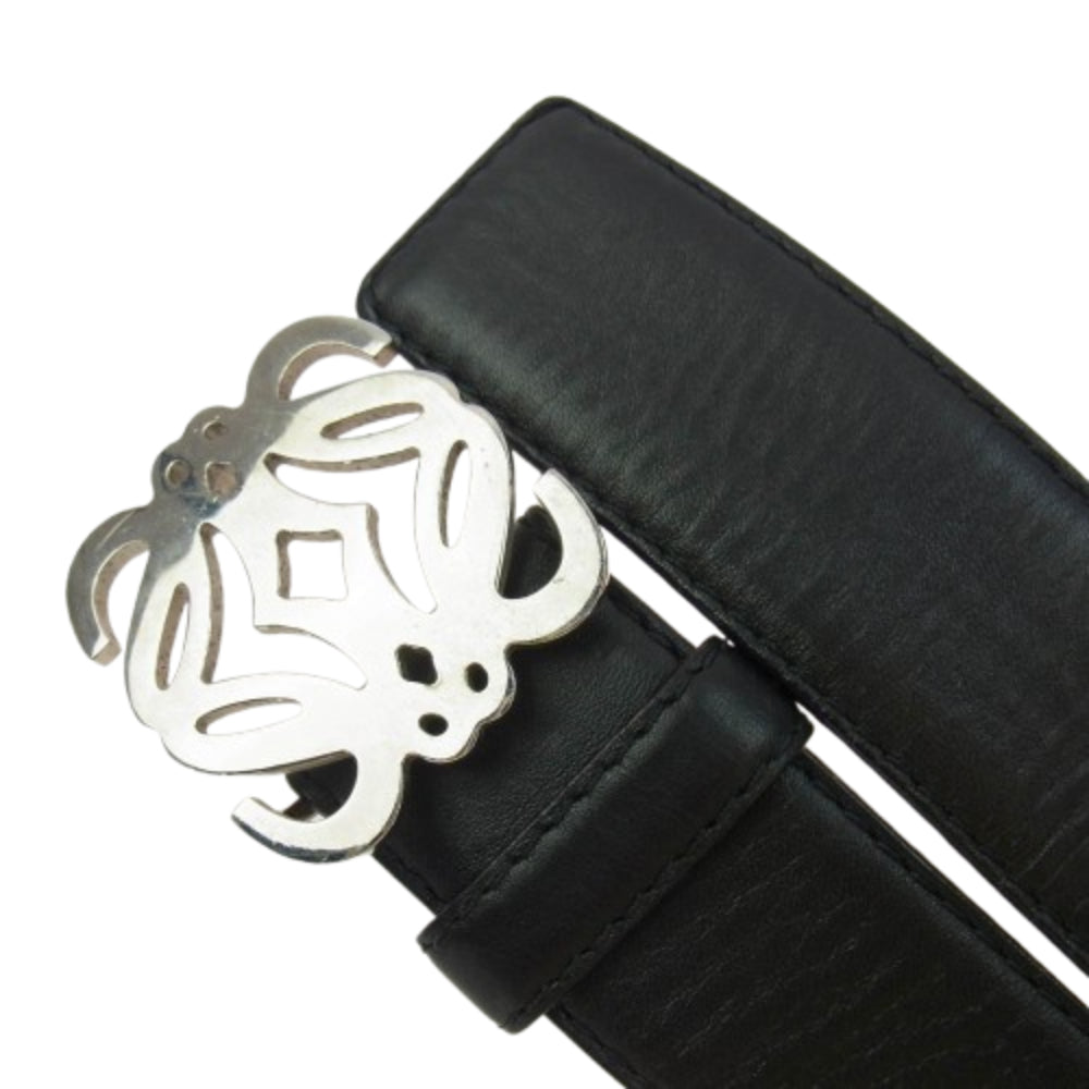 LOEWE ロエベ 200607 アナグラム ロゴ レザー ベルト ブラック系 34-85【中古】