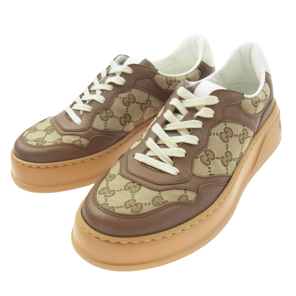 GUCCI グッチ 675840 GG Sneaker GGキャンバス プラットフォーム ローカット スニーカー ブラウン系 6.5【新古品】【未使用】【中古】
