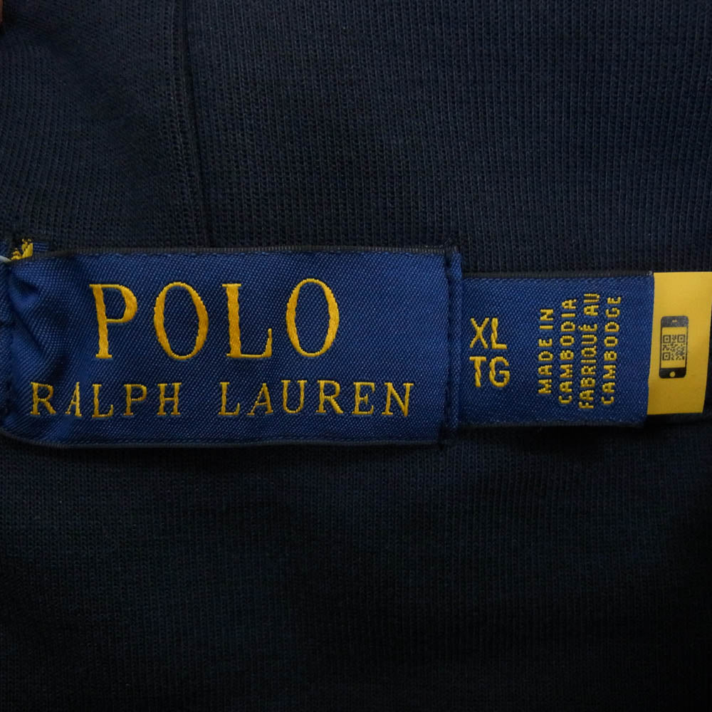 POLO RALPH LAUREN ポロ・ラルフローレン BIG PONY ビック ポニー 刺繡 フーディー プルオーバー パーカー ネイビー系 XL【中古】