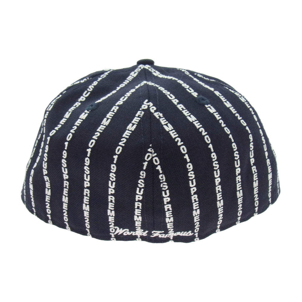 Supreme シュプリーム 19SS Text Stripe New Era テキスト ストライプ ニューエラ ボックス ロゴ キャップ 帽子 ダークネイビー系 57.7cm【極上美品】【中古】