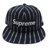 Supreme シュプリーム 19SS Text Stripe New Era テキスト ストライプ ニューエラ ボックス ロゴ キャップ 帽子 ダークネイビー系 57.7cm【極上美品】【中古】