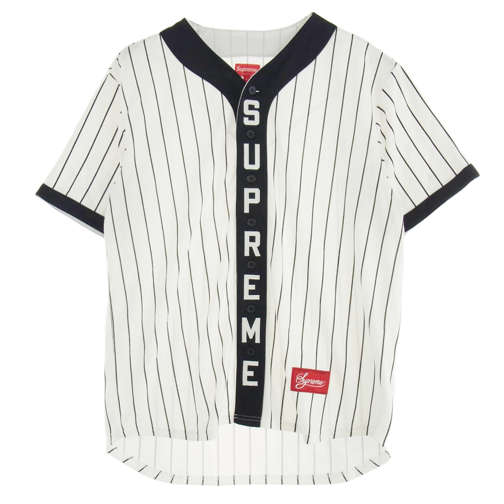 Supreme シュプリーム 18AW Vertical Logo Baseball Jersey バーティカル ロゴ ストライプ ベースボール 半袖 シャツ ホワイト系 ブラック系 L【極上美品】【中古】