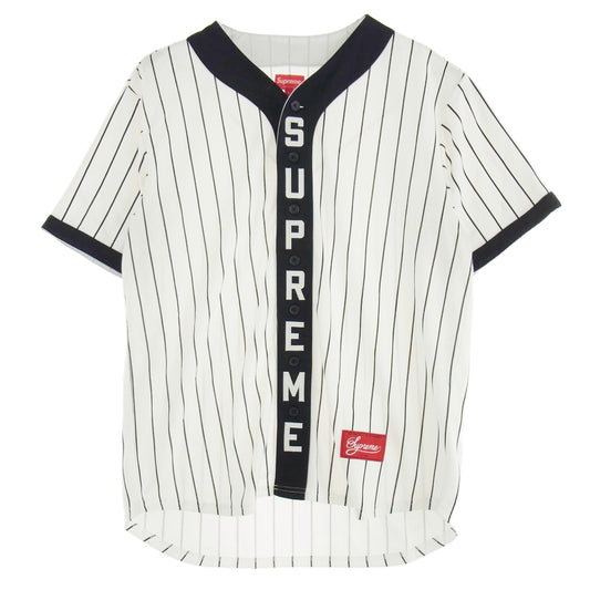 Supreme シュプリーム 18AW Vertical Logo Baseball Jersey バーティカル ロゴ ストライプ ベースボール 半袖 シャツ ホワイト系 ブラック系 L【極上美品】【中古】
