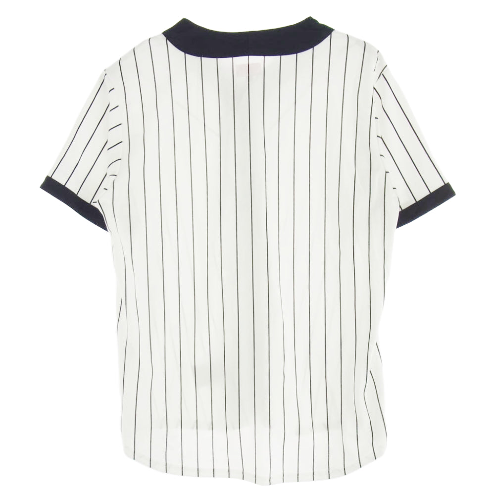 Supreme シュプリーム 18AW Vertical Logo Baseball Jersey バーティカル ロゴ ストライプ ベースボール 半袖 シャツ ホワイト系 ブラック系 L【極上美品】【中古】