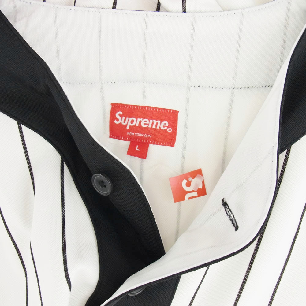 Supreme シュプリーム 18AW Vertical Logo Baseball Jersey バーティカル ロゴ ストライプ ベースボール 半袖 シャツ ホワイト系 ブラック系 L【極上美品】【中古】