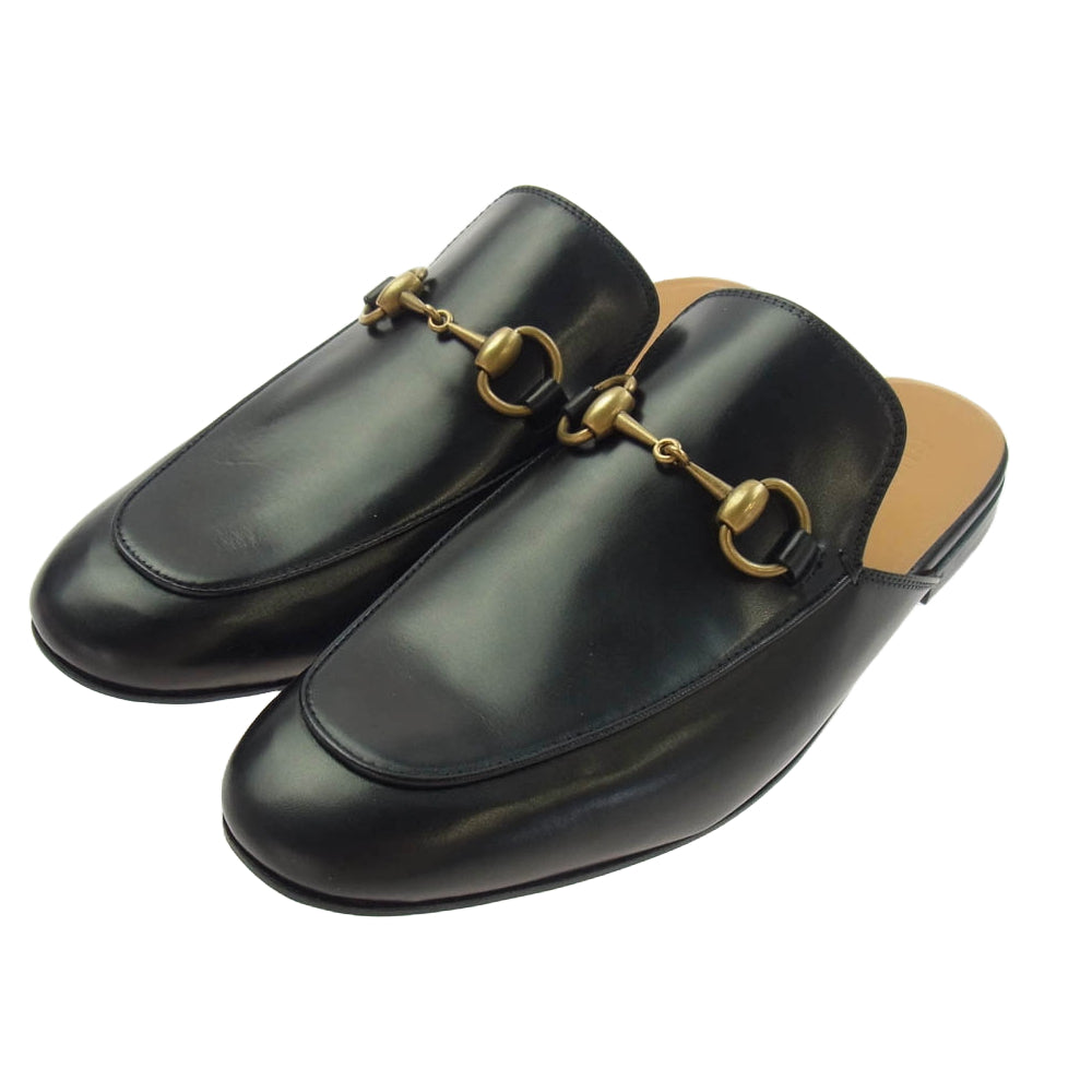 GUCCI グッチ 426219 ホースビット レザー スリッパ サンダル ブラック系 6【新古品】【未使用】【中古】