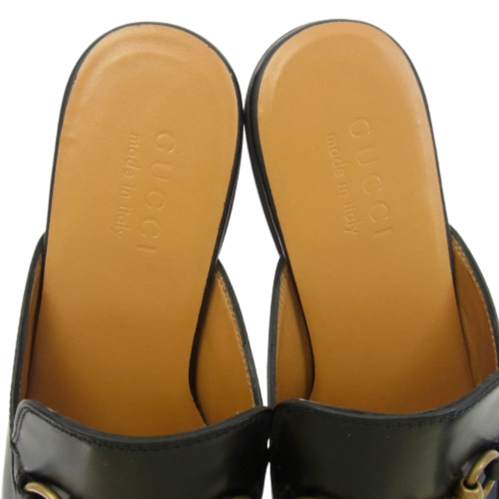 GUCCI グッチ 426219 ホースビット レザー スリッパ サンダル ブラック系 6【新古品】【未使用】【中古】