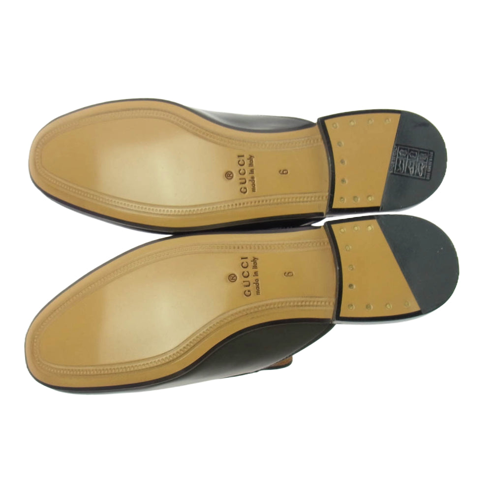 GUCCI グッチ 426219 ホースビット レザー スリッパ サンダル ブラック系 6【新古品】【未使用】【中古】