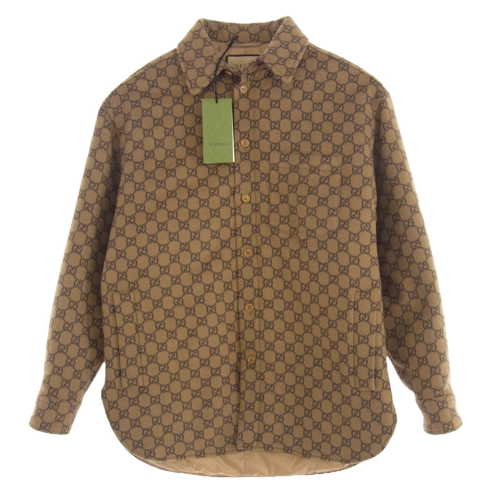 GUCCI グッチ 24SS 762183 ZAPDW GGウール フランネル パデッド 長袖シャツ ブラウン系 44【美品】【中古】