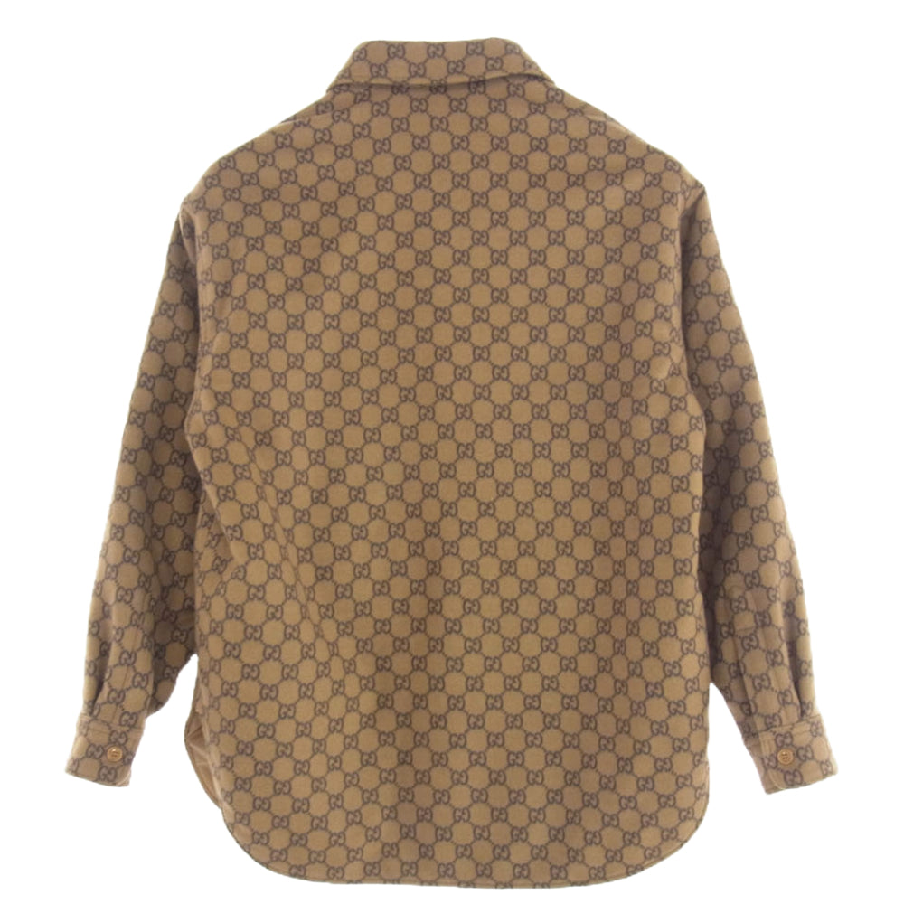 GUCCI グッチ 24SS 762183 ZAPDW GGウール フランネル パデッド 長袖シャツ ブラウン系 44【美品】【中古】
