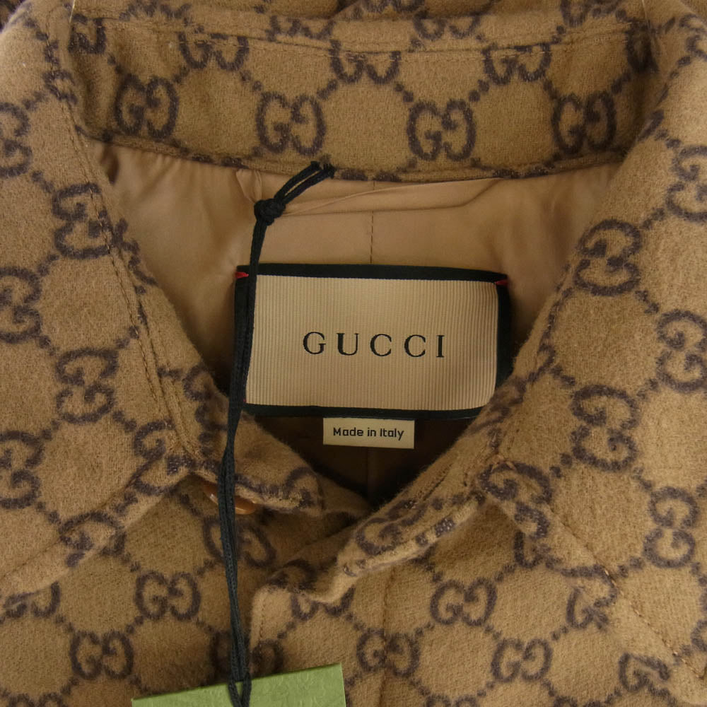 GUCCI グッチ 24SS 762183 ZAPDW GGウール フランネル パデッド 長袖シャツ ブラウン系 44【美品】【中古】