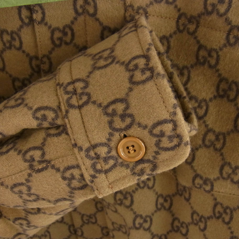 GUCCI グッチ 24SS 762183 ZAPDW GGウール フランネル パデッド 長袖シャツ ブラウン系 44【美品】【中古】