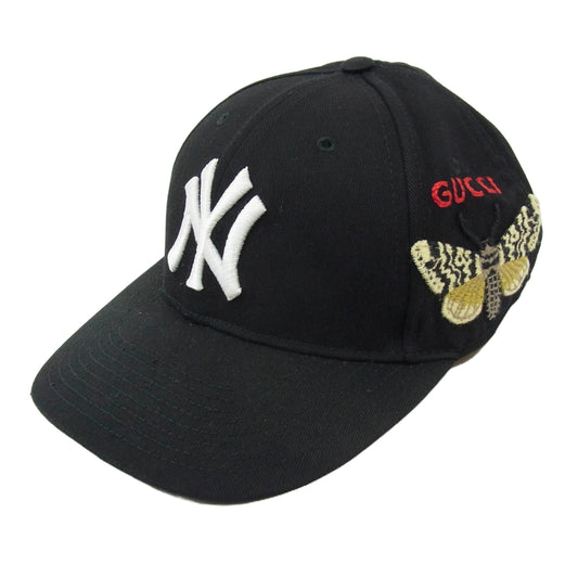 GUCCI グッチ 538565 4HE20 MLB NEW YORK YANKEES ニューヨーク ヤンキース ロゴ GG バタフライ刺繍 ベースボール キャップ 帽子 ブラック系 57 61【中古】