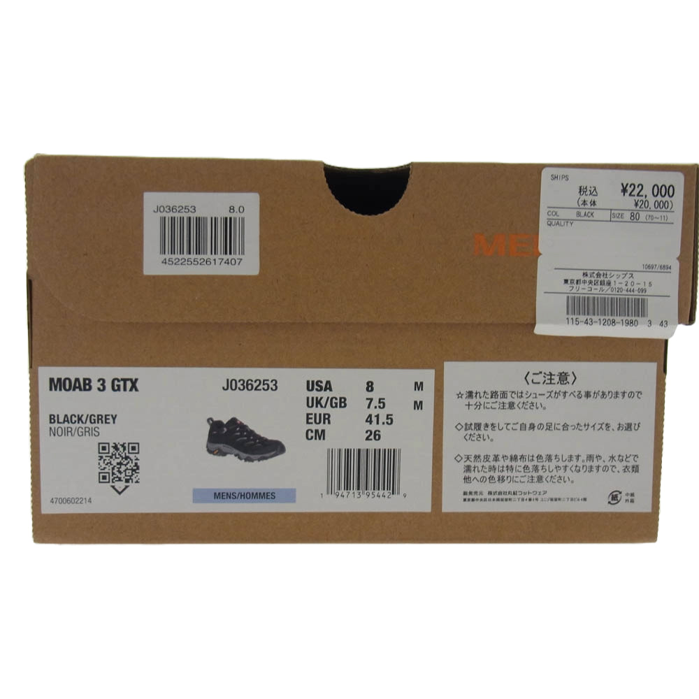 MERRELL メレル J036253 MOAB 3 SYNTHETIC GORE-TEX モアブ 3 シンセティック ゴアテックス スニーカー ブラック系 26cm【中古】