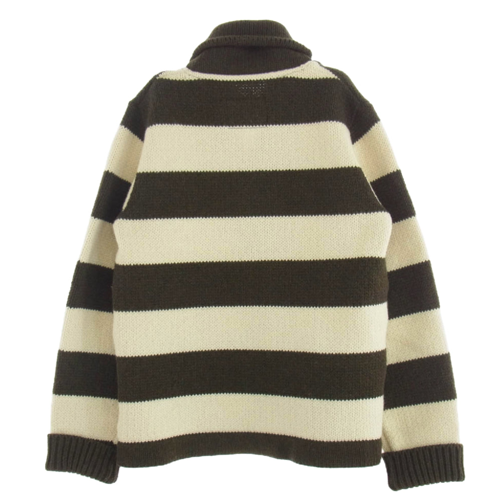 WEIRDO ウィアード WRD-14-AW-09 ショールカラー レタード ニット ボーダー カーディガン カーキ系 オフホワイト系 XL【中古】