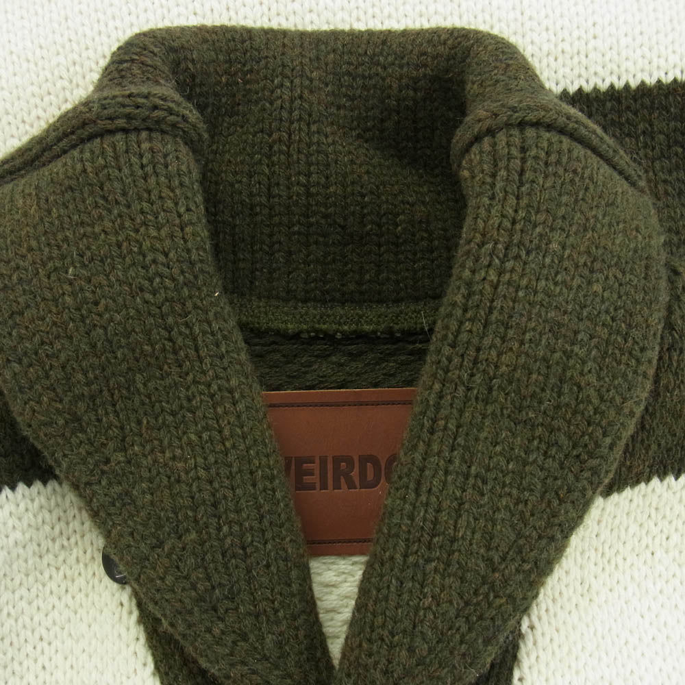 WEIRDO ウィアード WRD-14-AW-09 ショールカラー レタード ニット ボーダー カーディガン カーキ系 オフホワイト系 XL【中古】