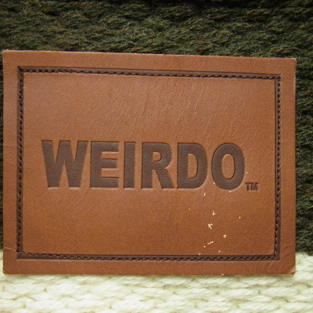 WEIRDO ウィアード WRD-14-AW-09 ショールカラー レタード ニット ボーダー カーディガン カーキ系 オフホワイト系 XL【中古】