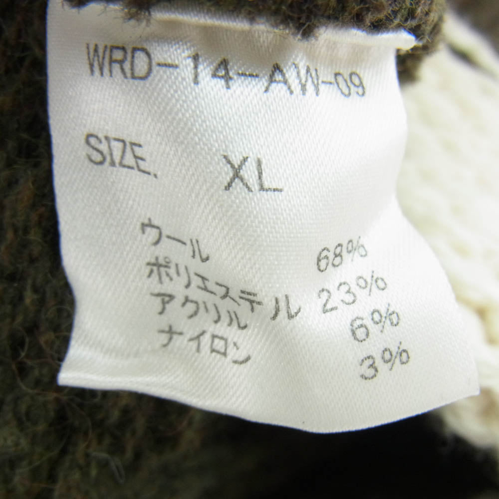 WEIRDO ウィアード WRD-14-AW-09 ショールカラー レタード ニット ボーダー カーディガン カーキ系 オフホワイト系 XL【中古】