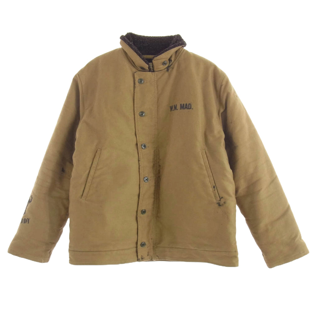 WEIRDO ウィアード WRD-11-FW-01 NATY-1 RODDY ペンキ加工 裏ボア デッキ ジャケット カーキ系 XXL 34-40【中古】